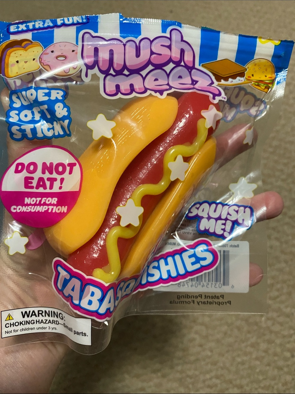 Mush Meez  peel apart and squish Hot Dog Squishy toy NWT